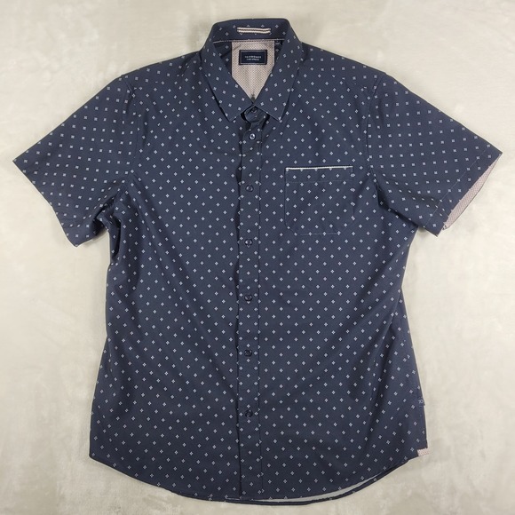 7 Diamonds Other - 7 Diamonds 4 Way‎ Stretch Short Sleeve Button Up Men's Large Blue Geometric AOP